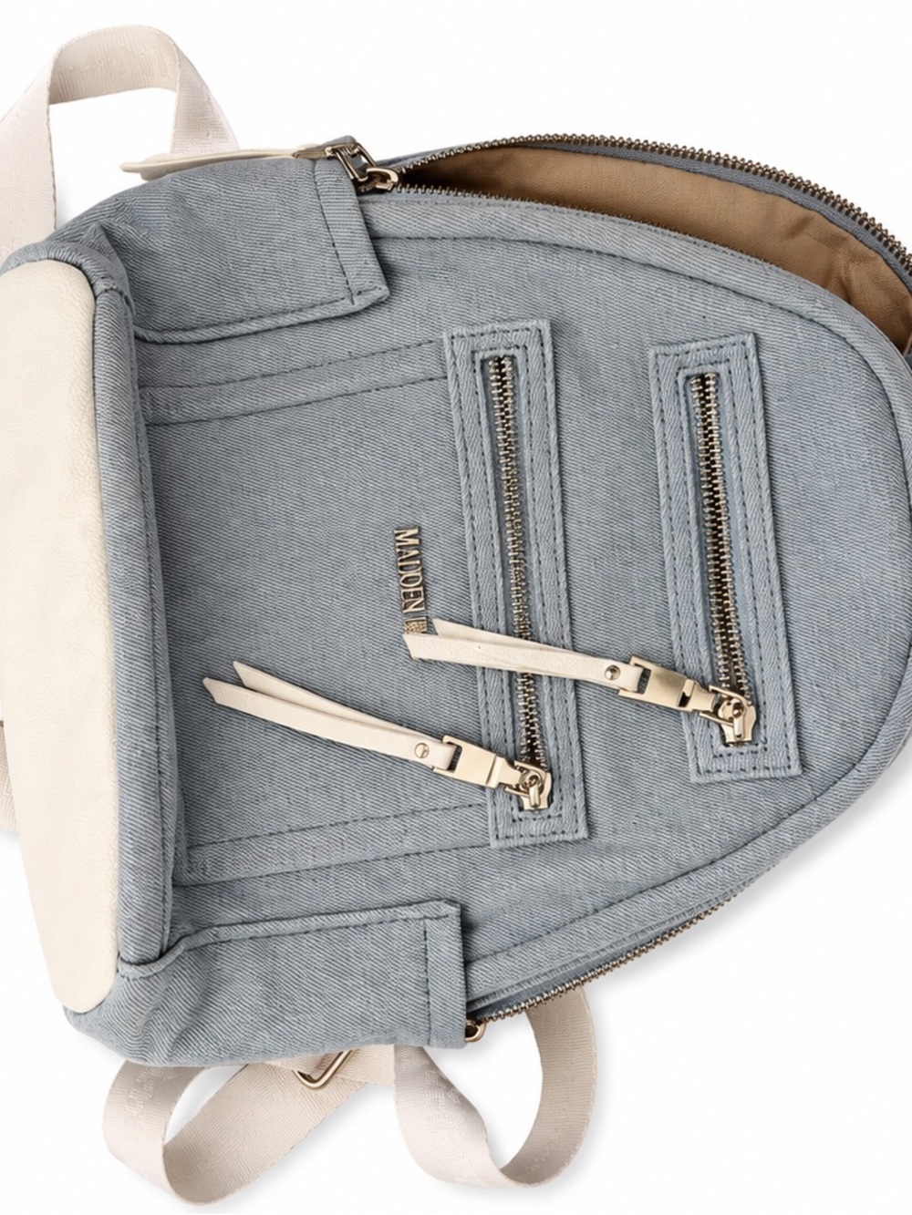 Maidenlight Denim Gray Mini Backpack with Cream Accents